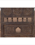 Indian Antique Rustic Low Seat Wooden Chair with Carved Rosettes and Rope Seat-6. Asian & Chinese Furniture, Art, Antiques, Vintage Home Décor for sale at FEA Home
