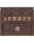 Indian Antique Rustic Low Seat Wooden Chair with Carved Rosettes and Rope Seat-6. Asian & Chinese Furniture, Art, Antiques, Vintage Home Décor for sale at FEA Home
