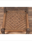 Indian Antique Rustic Low Seat Wooden Chair with Carved Rosettes and Rope Seat-7. Asian & Chinese Furniture, Art, Antiques, Vintage Home Décor for sale at FEA Home