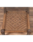 Indian Antique Rustic Low Seat Wooden Chair with Carved Rosettes and Rope Seat-7. Asian & Chinese Furniture, Art, Antiques, Vintage Home Décor for sale at FEA Home