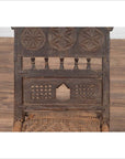 Indian Antique Rustic Low Seat Wooden Chair with Carved Rosettes and Rope Seat-8. Asian & Chinese Furniture, Art, Antiques, Vintage Home Décor for sale at FEA Home