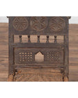 Indian Antique Rustic Low Seat Wooden Chair with Carved Rosettes and Rope Seat-8. Asian & Chinese Furniture, Art, Antiques, Vintage Home Décor for sale at FEA Home