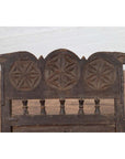 Indian Antique Rustic Low Seat Wooden Chair with Carved Rosettes and Rope Seat-9. Asian & Chinese Furniture, Art, Antiques, Vintage Home Décor for sale at FEA Home