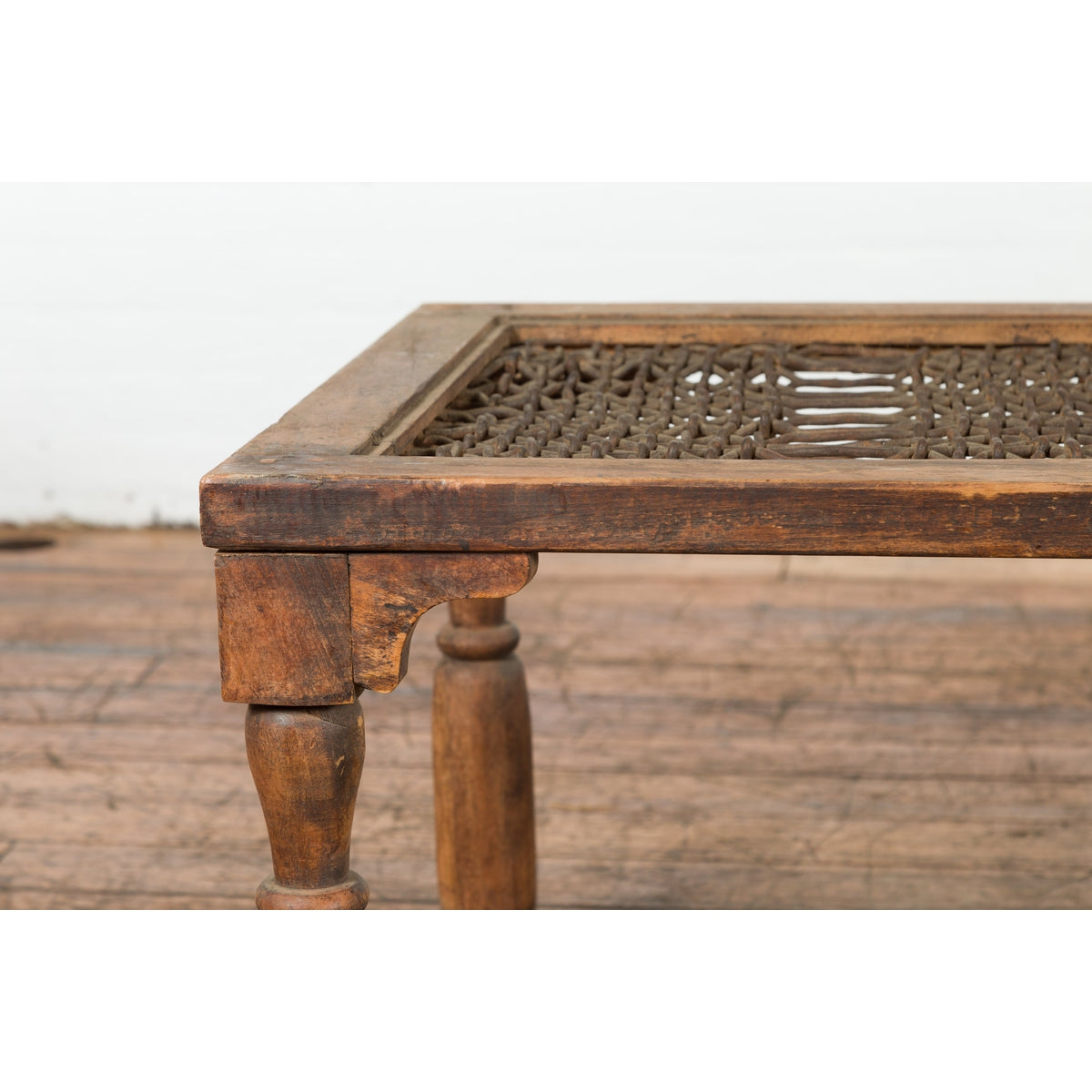 Indian Antique Window Grate Made into a Coffee Table with Turned Baluster Legs-3. Asian & Chinese Furniture, Art, Antiques, Vintage Home Décor for sale at FEA Home