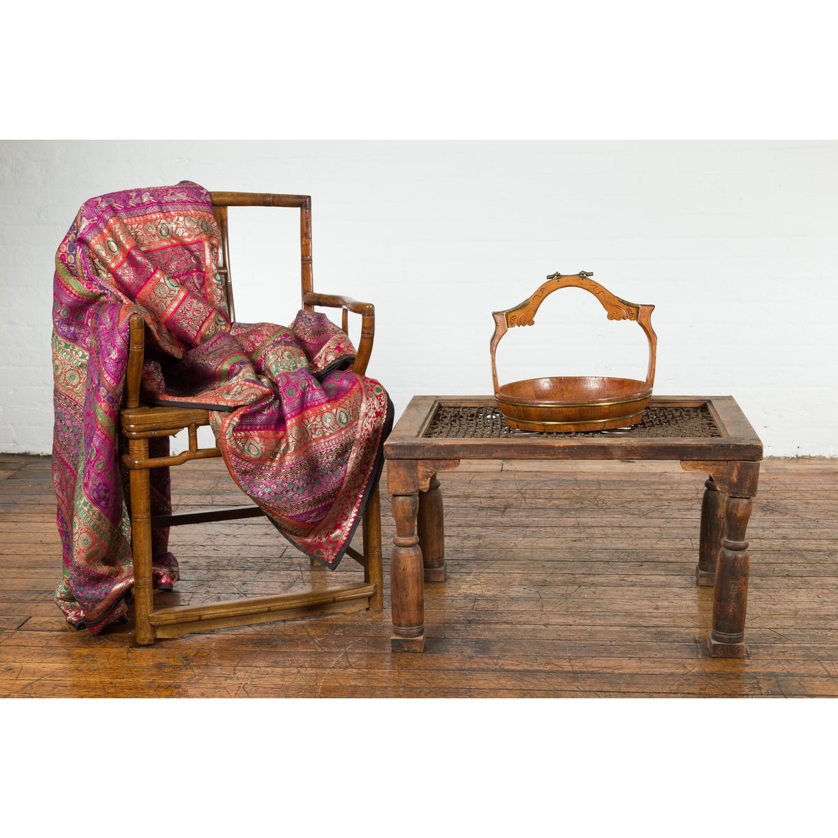 Indian Antique Window Grate Made into a Coffee Table with Turned Baluster Legs-4. Asian & Chinese Furniture, Art, Antiques, Vintage Home Décor for sale at FEA Home