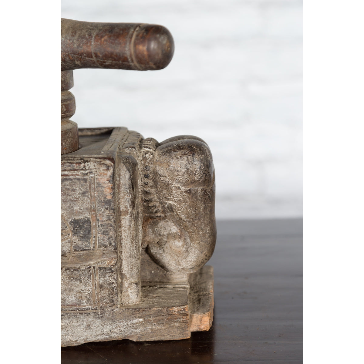 Indian Antique Wooden Hand Noodle Maker with Carved Elephant and Vice Press-13. Asian & Chinese Furniture, Art, Antiques, Vintage Home Décor for sale at FEA Home