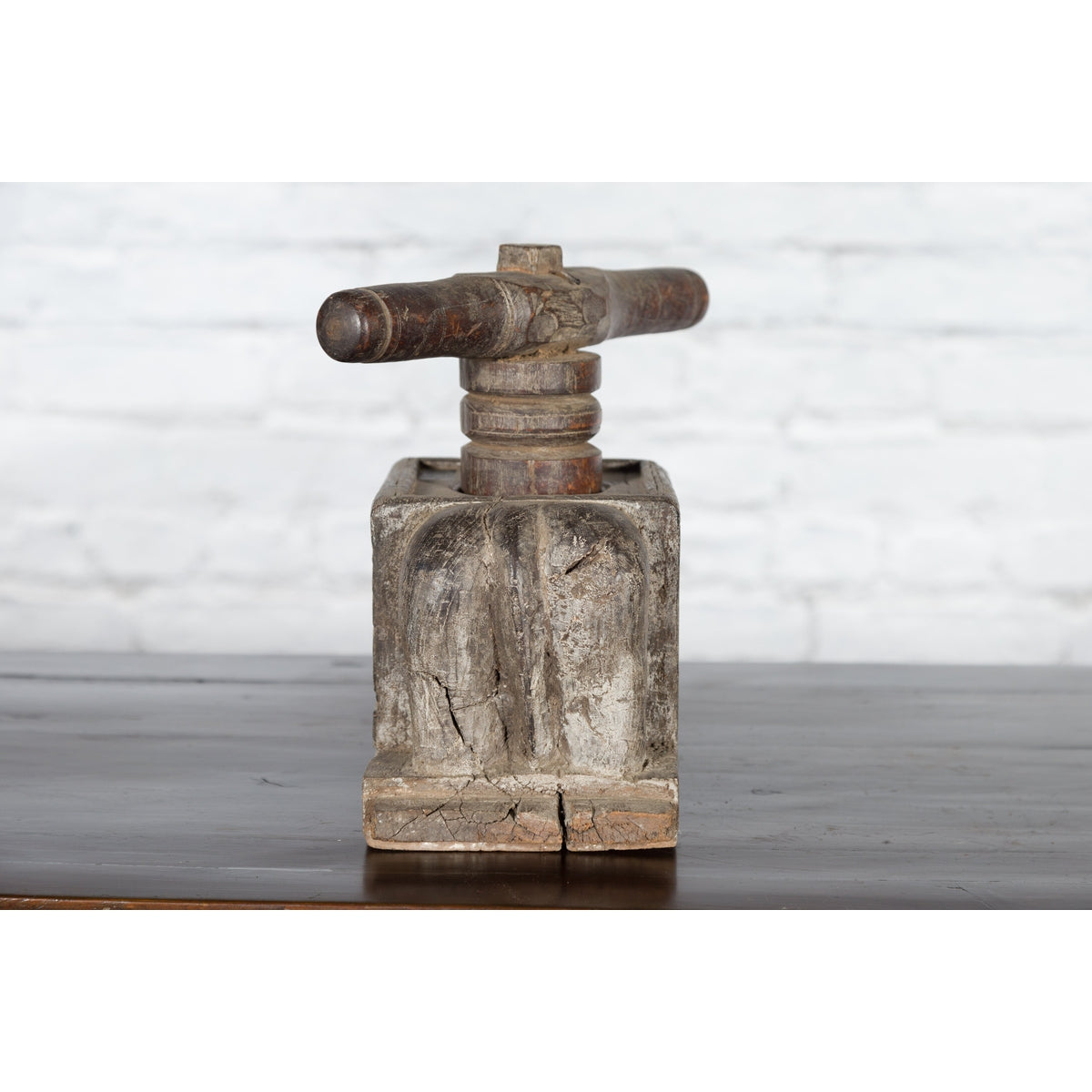 Indian Antique Wooden Hand Noodle Maker with Carved Elephant and Vice Press-3. Asian & Chinese Furniture, Art, Antiques, Vintage Home Décor for sale at FEA Home