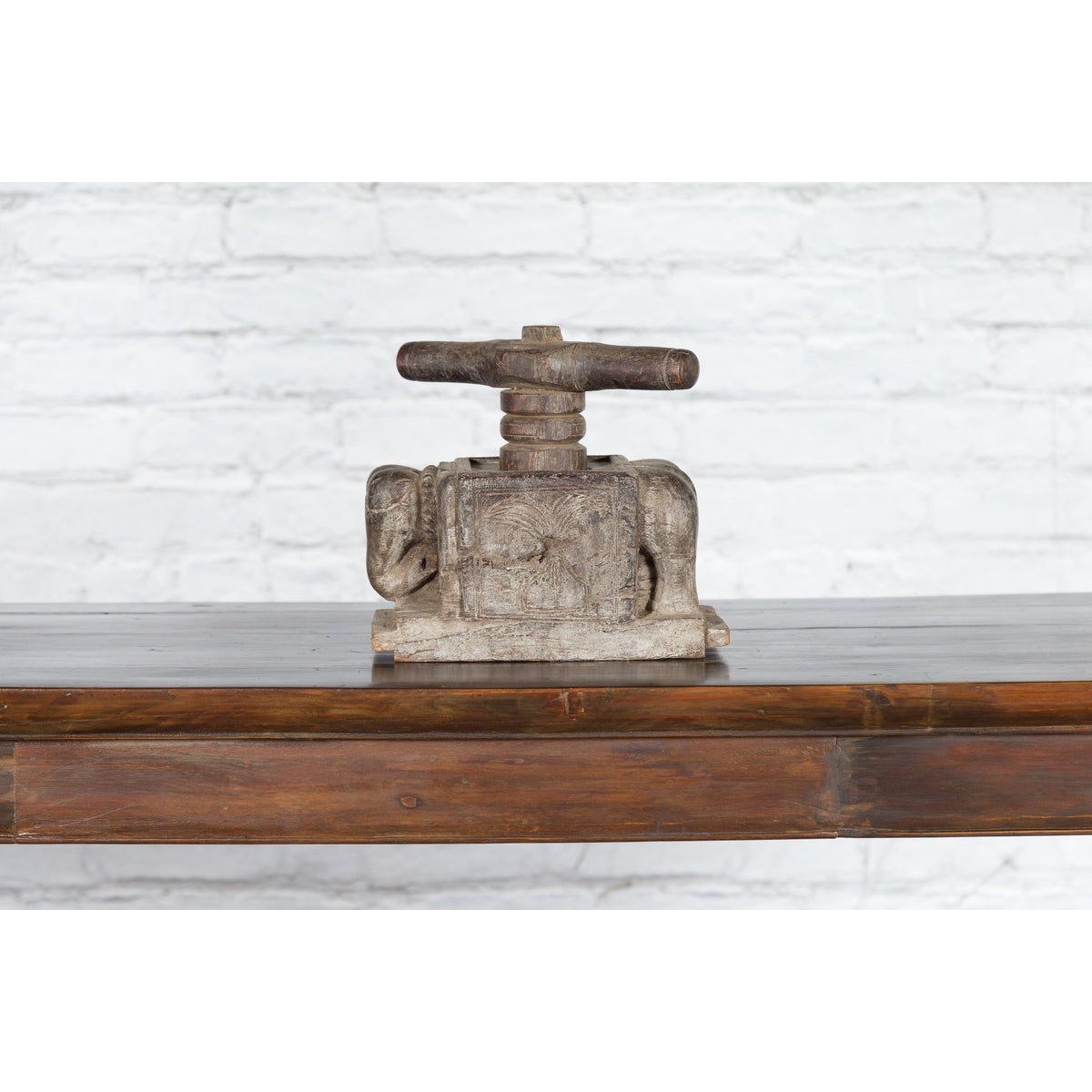 Indian Antique Wooden Hand Noodle Maker with Carved Elephant and Vice Press-5. Asian & Chinese Furniture, Art, Antiques, Vintage Home Décor for sale at FEA Home