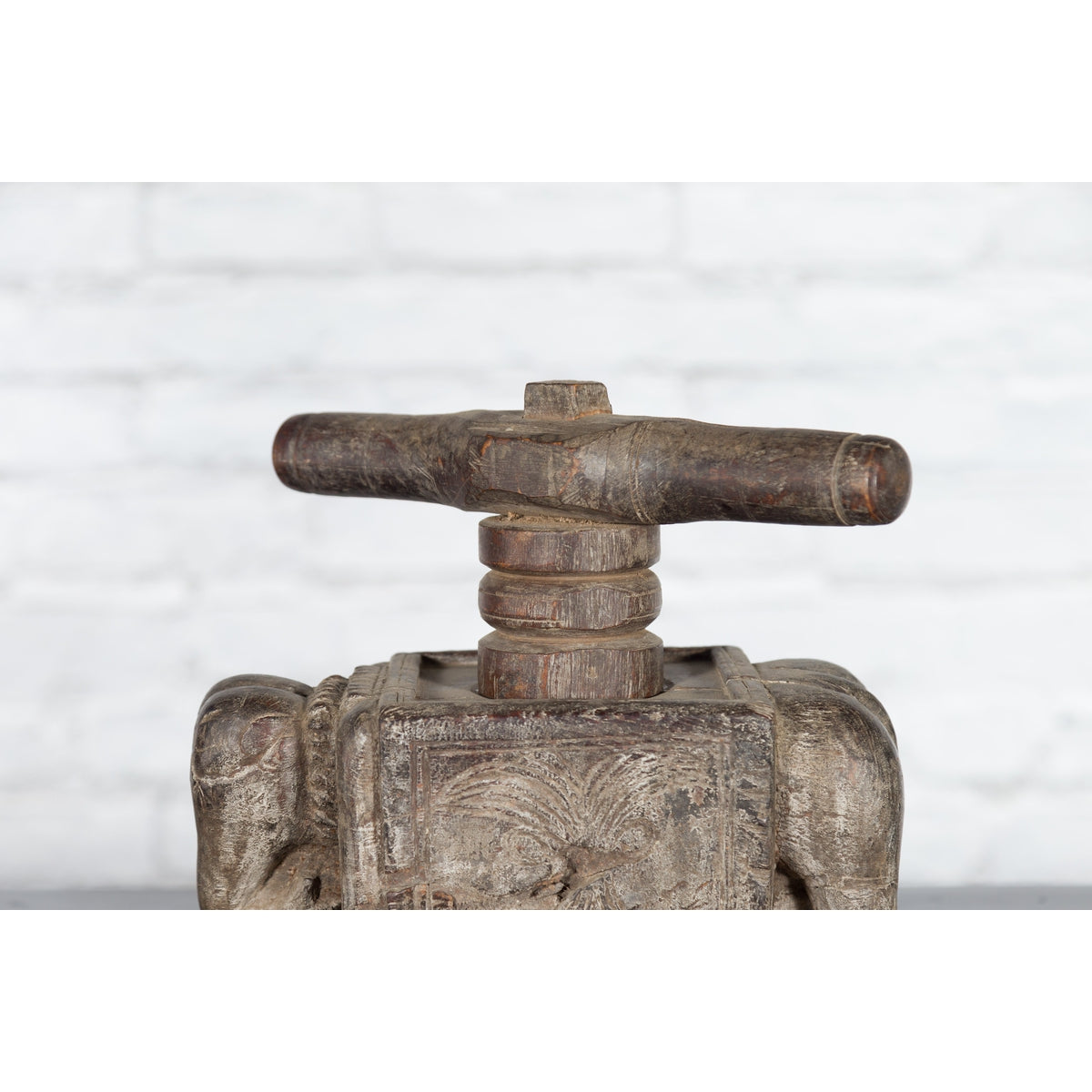 Indian Antique Wooden Hand Noodle Maker with Carved Elephant and Vice Press-9. Asian & Chinese Furniture, Art, Antiques, Vintage Home Décor for sale at FEA Home