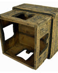 Brown metal betel nut box with square openings on each side, shown in good condition, 8 1/4 x 8 1/4 x 7 1/2.