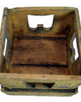 Brown wood square box with cut-out handles, rustic finish, top view, 8 1/4 x 8 1/4 x 7 1/2 inches.