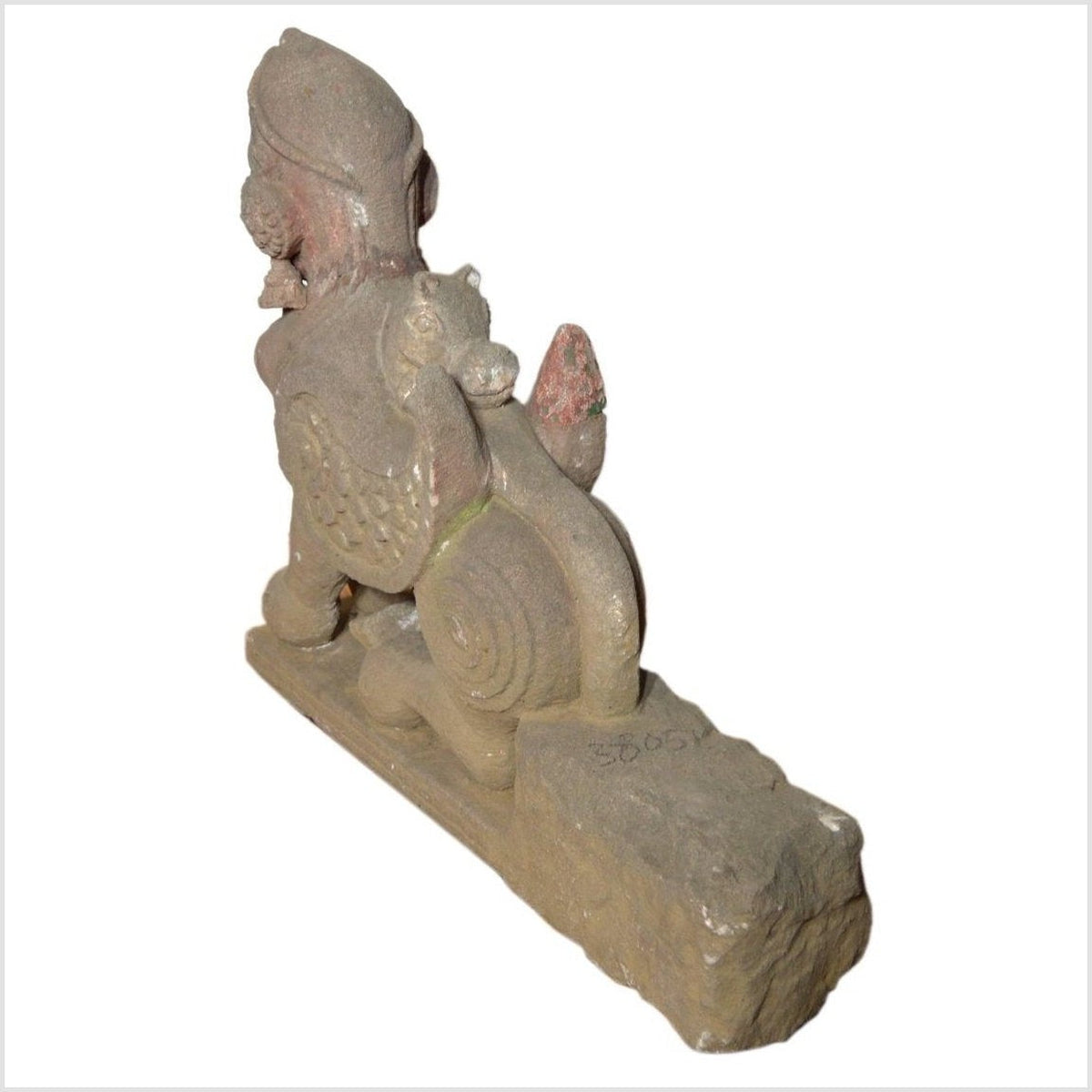 Indian Hand-Carved 19th Century Stone Sphinx Sculpture with Tiara and Earrings-11. Asian & Chinese Furniture, Art, Antiques, Vintage Home Décor for sale at FEA Home