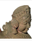 Indian Hand-Carved 19th Century Stone Sphinx Sculpture with Tiara and Earrings-3. Asian & Chinese Furniture, Art, Antiques, Vintage Home Décor for sale at FEA Home