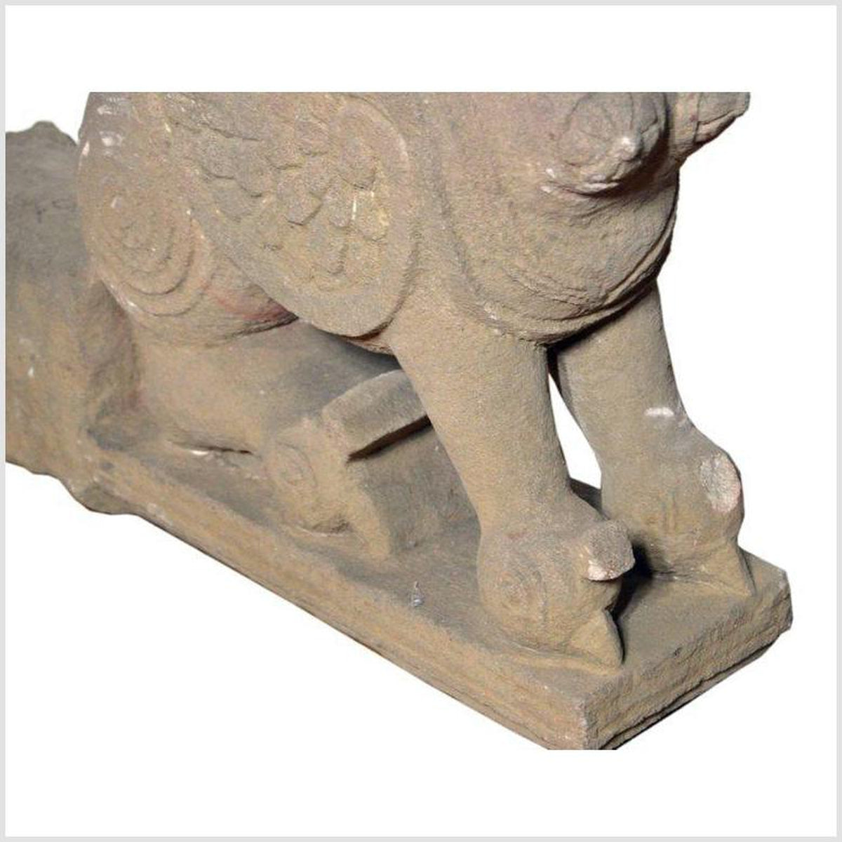 Indian Hand-Carved 19th Century Stone Sphinx Sculpture with Tiara and Earrings-4. Asian & Chinese Furniture, Art, Antiques, Vintage Home Décor for sale at FEA Home