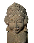 Indian Hand-Carved 19th Century Stone Sphinx Sculpture with Tiara and Earrings-5. Asian & Chinese Furniture, Art, Antiques, Vintage Home Décor for sale at FEA Home