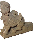 Indian Hand-Carved 19th Century Stone Sphinx Sculpture with Tiara and Earrings-7. Asian & Chinese Furniture, Art, Antiques, Vintage Home Décor for sale at FEA Home