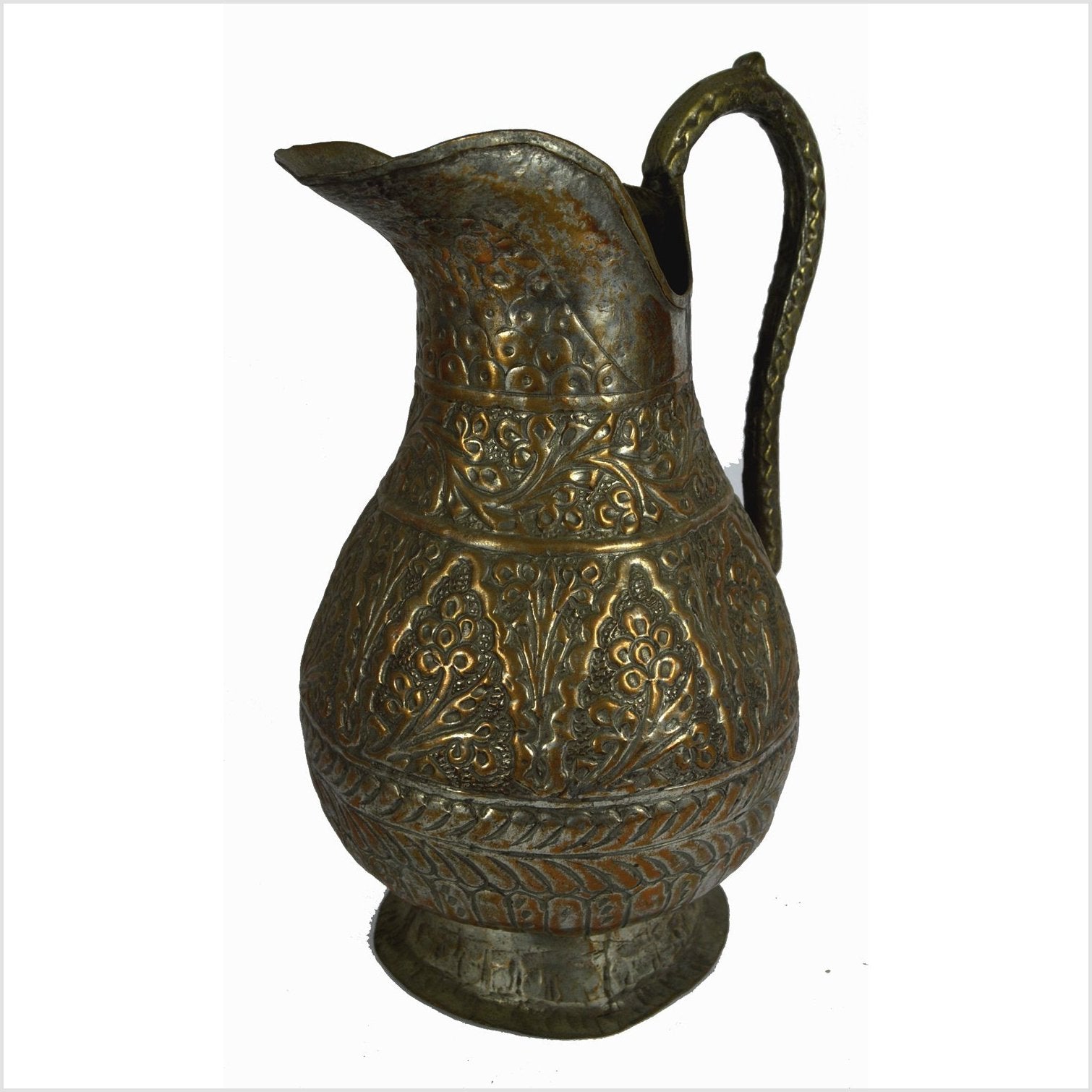 Indian Hand Tooled Brass Water Pitcher-3. Asian & Chinese Furniture, Art, Antiques, Vintage Home Décor for sale at FEA Home