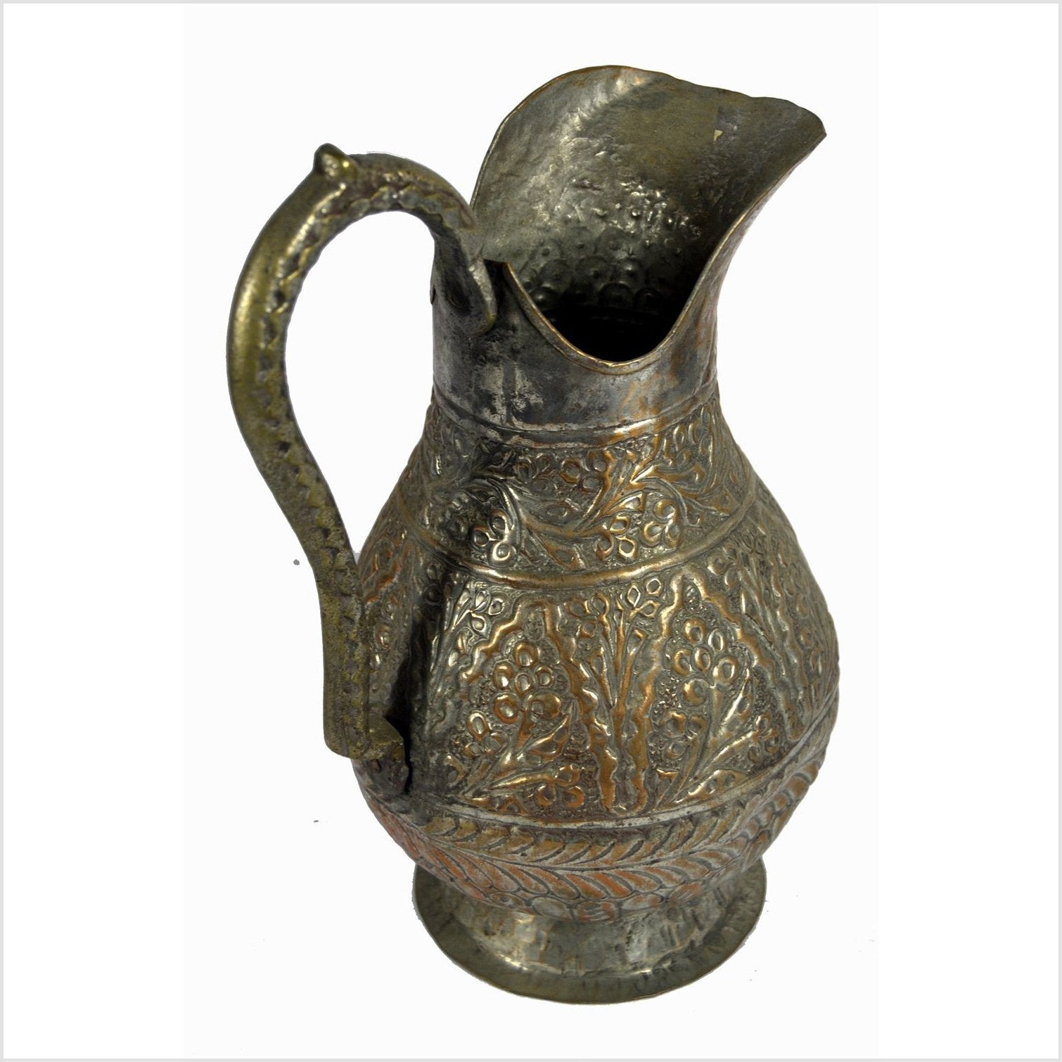 Indian Hand Tooled Brass Water Pitcher-4. Asian & Chinese Furniture, Art, Antiques, Vintage Home Décor for sale at FEA Home