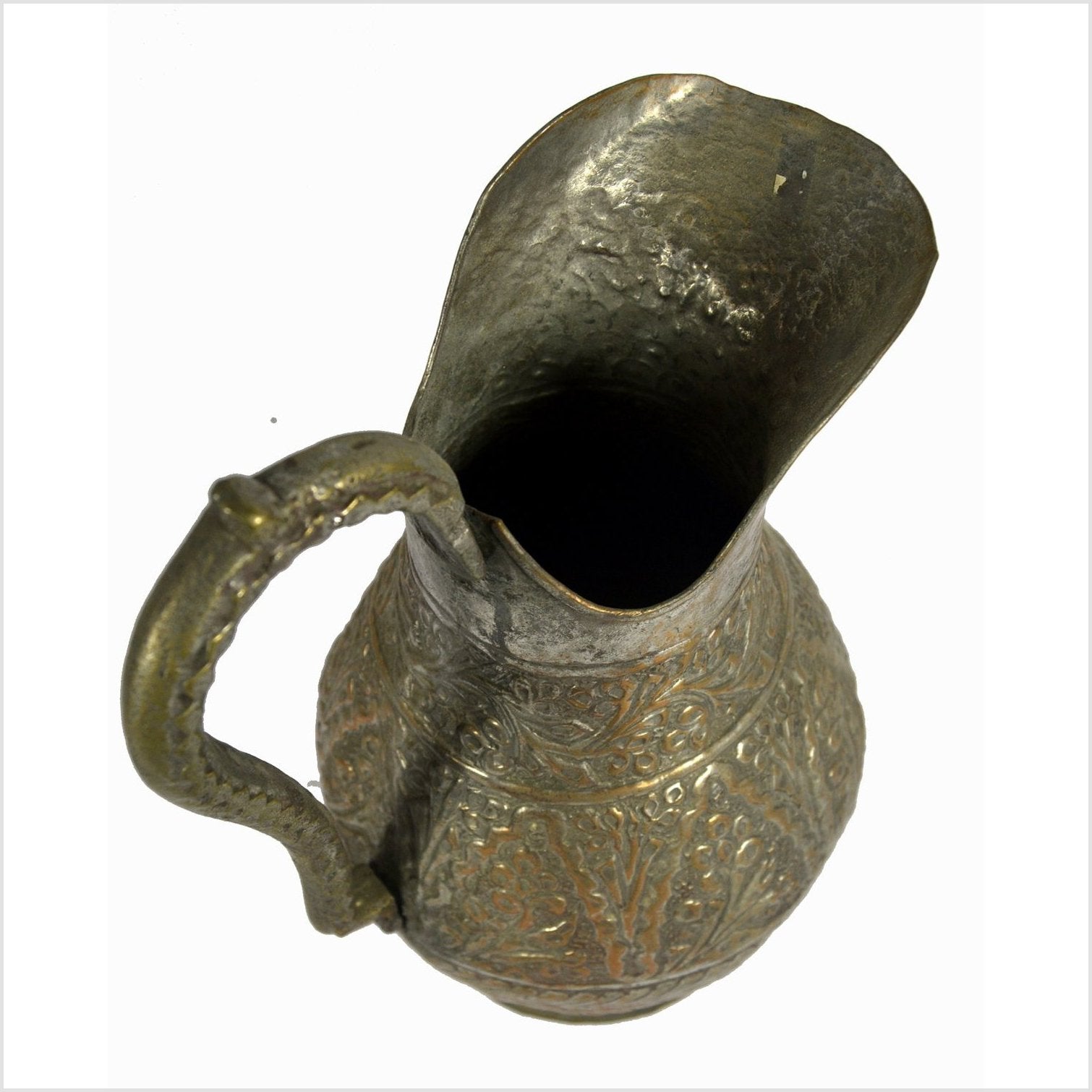 Indian Hand Tooled Brass Water Pitcher-5. Asian & Chinese Furniture, Art, Antiques, Vintage Home Décor for sale at FEA Home