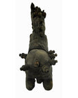Dark wood Indian Kerala hand carved horse sculpture with one ear, back view.