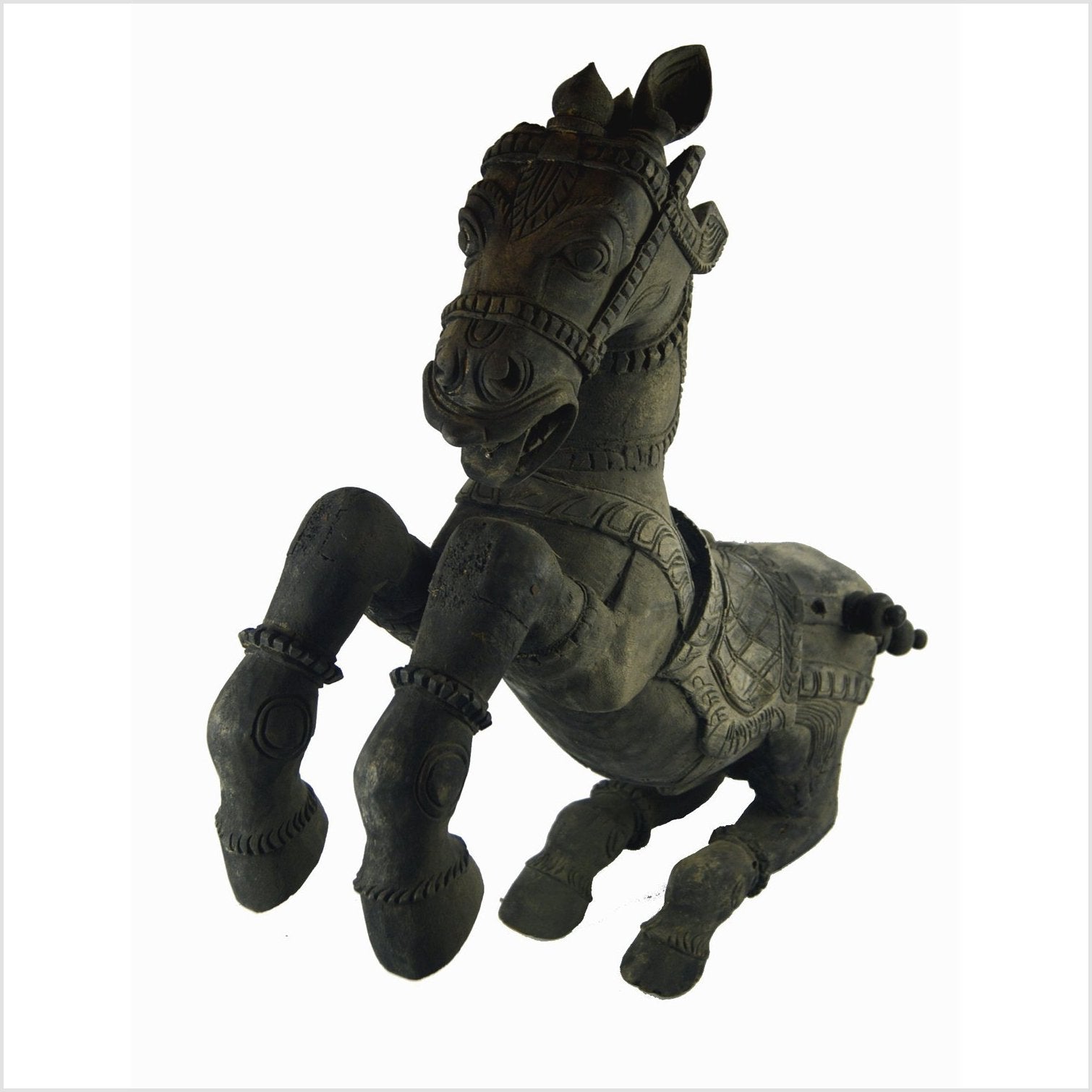 Indian Kerala Hand Carved Wooden Horse-8. Asian & Chinese Furniture, Art, Antiques, Vintage Home Décor for sale at FEA Home