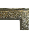 Silver-nickel Indian repoussé rectangular frame with embossed floral and rope designs, displayed on white background.
