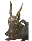 Earth-toned carved wooden deer plaque with antlers and bird, Indonesian style, wall-mounted.