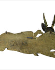 Brown weathered wood plaque with hand-carved antlers and metal ear details, rustic style, wall-mounted.