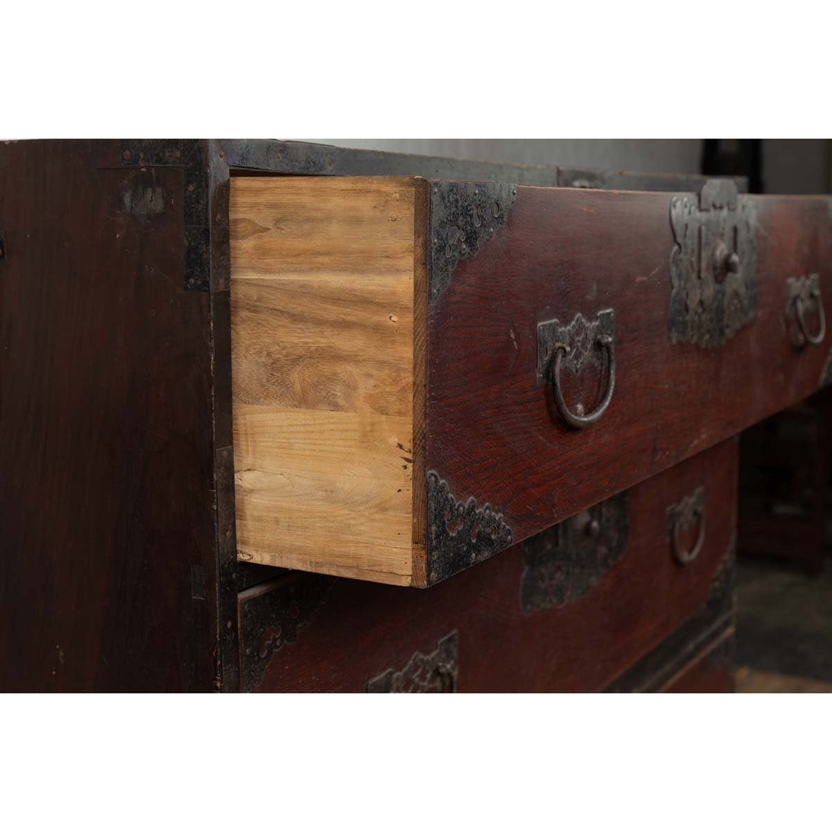 Japanese 19th Century Lacquered Sendai Clothing Tansu with Elaborate Hardware-11. Asian & Chinese Furniture, Art, Antiques, Vintage Home Décor for sale at FEA Home