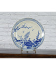 Japanese Blue and White Hand-Painted Porcelain Charger Plate with Foliage Décor-10. Asian & Chinese Furniture, Art, Antiques, Vintage Home Décor for sale at FEA Home