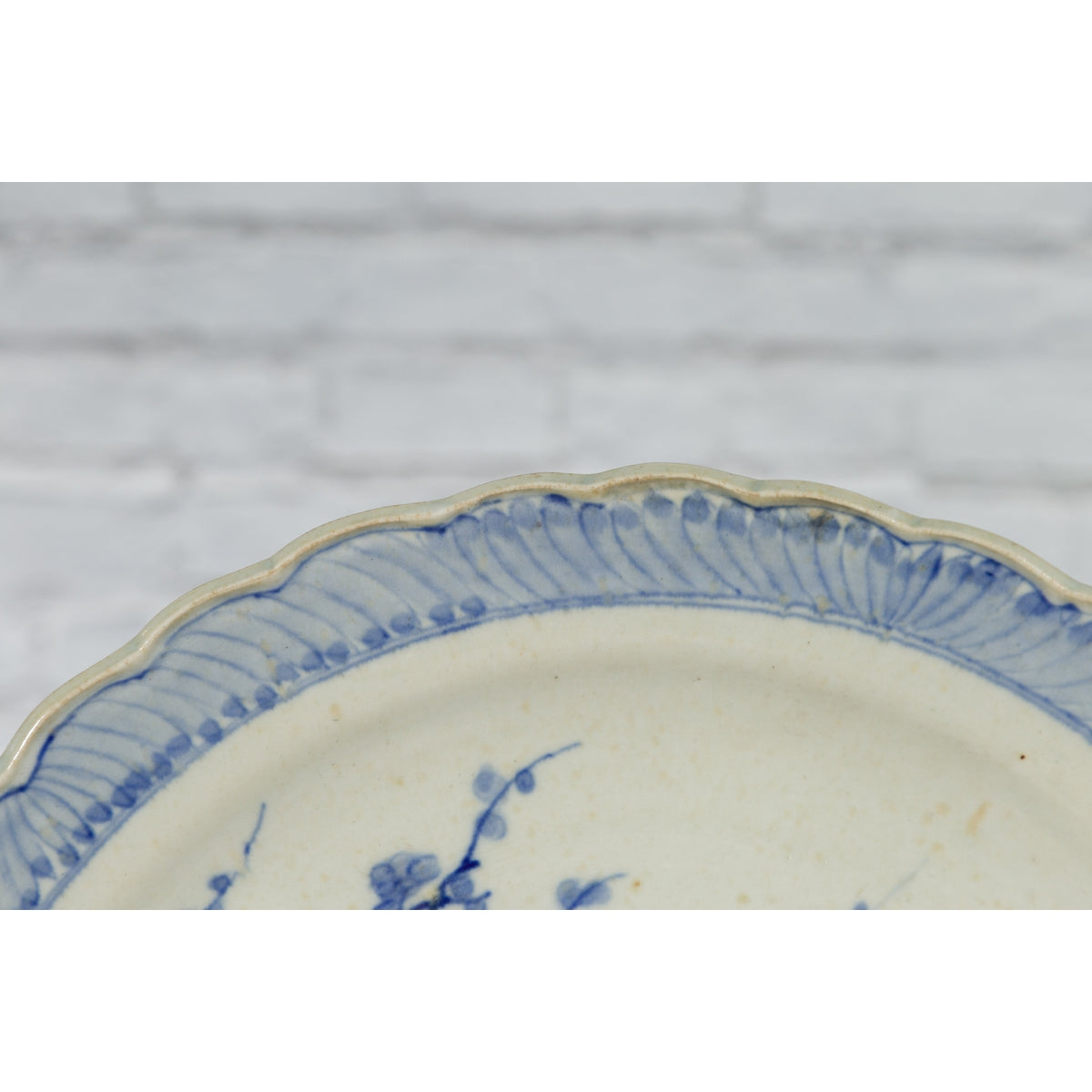 Japanese Blue and White Hand-Painted Porcelain Charger Plate with Foliage Décor-4. Asian & Chinese Furniture, Art, Antiques, Vintage Home Décor for sale at FEA Home