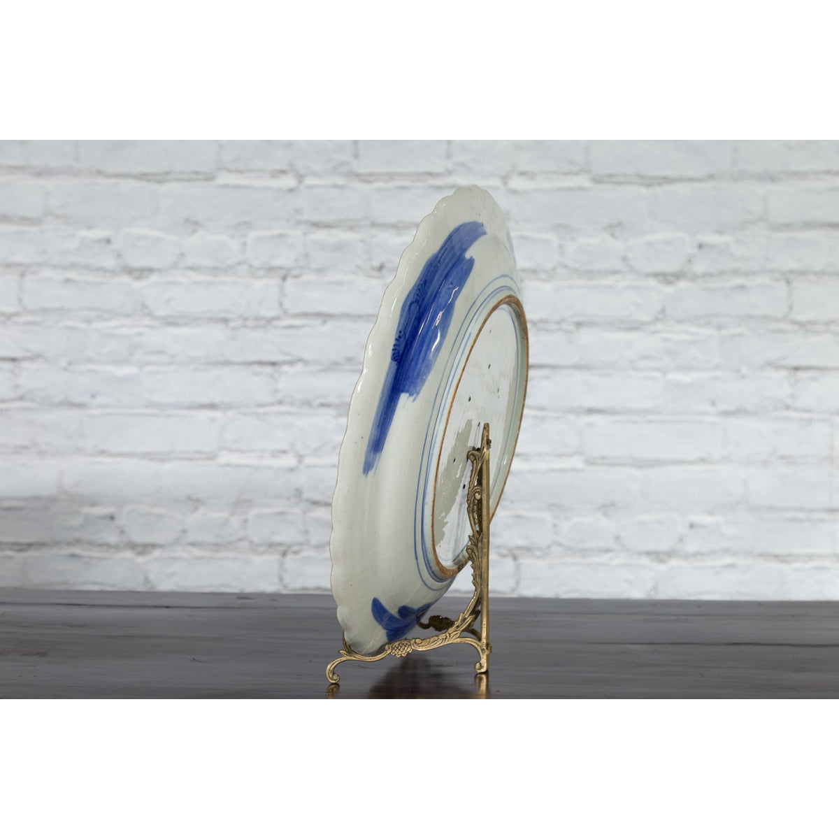 Japanese Blue and White Hand-Painted Porcelain Charger Plate with Foliage Décor-5. Asian & Chinese Furniture, Art, Antiques, Vintage Home Décor for sale at FEA Home