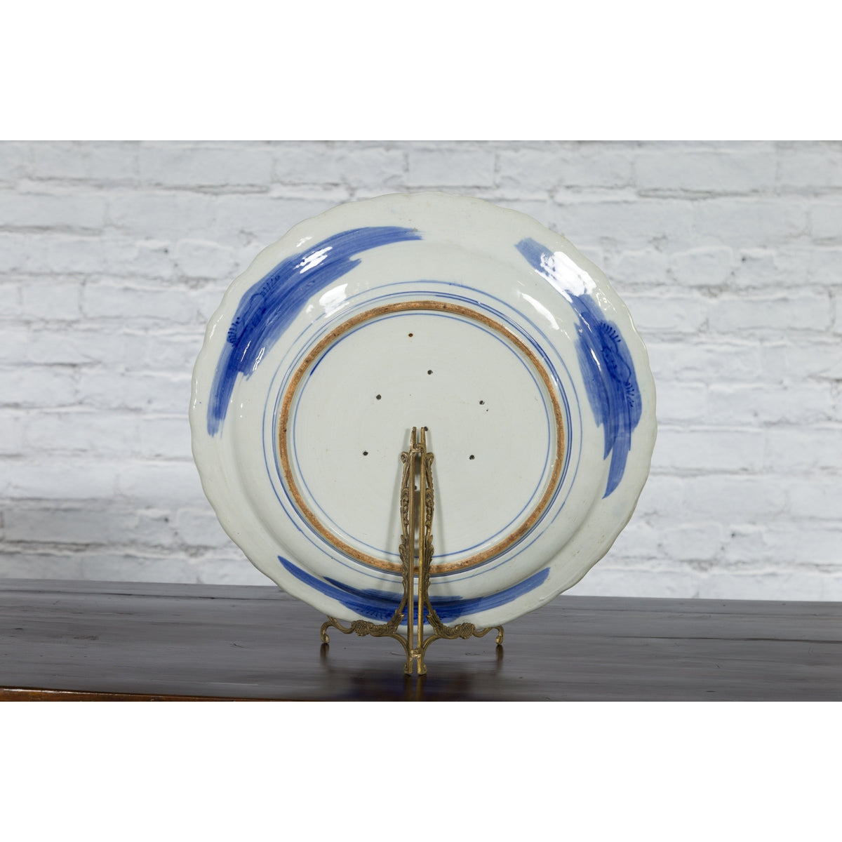 Japanese Blue and White Hand-Painted Porcelain Charger Plate with Foliage Décor-6. Asian & Chinese Furniture, Art, Antiques, Vintage Home Décor for sale at FEA Home