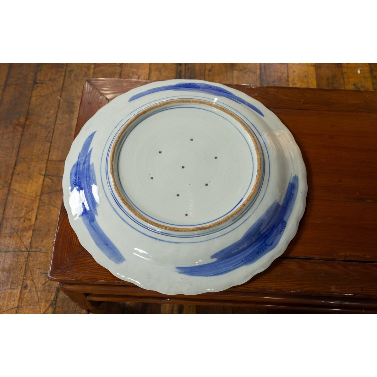 Japanese Blue and White Hand-Painted Porcelain Charger Plate with Foliage Décor-8. Asian & Chinese Furniture, Art, Antiques, Vintage Home Décor for sale at FEA Home