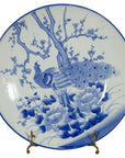 Japanese Blue and White Hand-Painted Porcelain Charger Plate with Peacock Bird-1. Asian & Chinese Furniture, Art, Antiques, Vintage Home Décor for sale at FEA Home