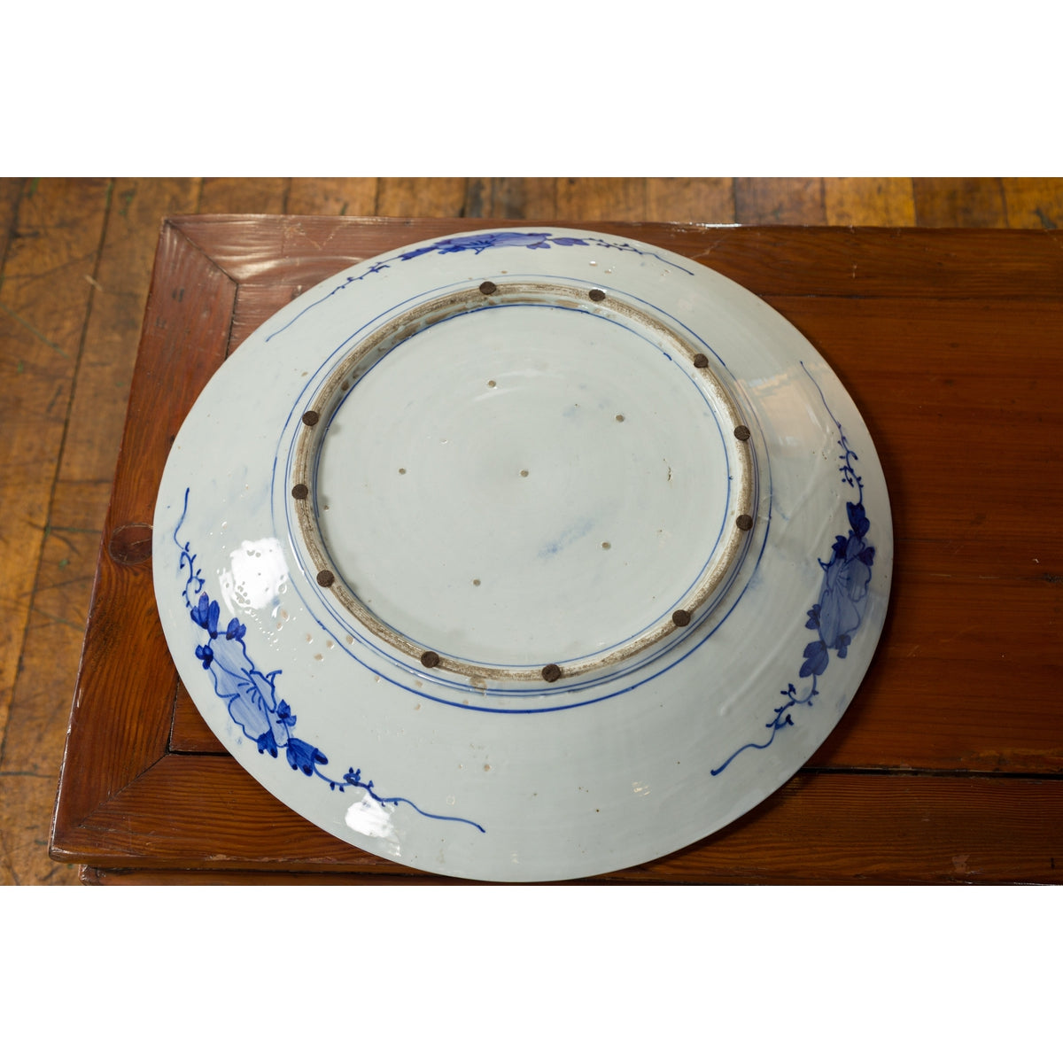 Japanese Blue and White Hand-Painted Porcelain Charger Plate with Peacock Bird-14. Asian & Chinese Furniture, Art, Antiques, Vintage Home Décor for sale at FEA Home