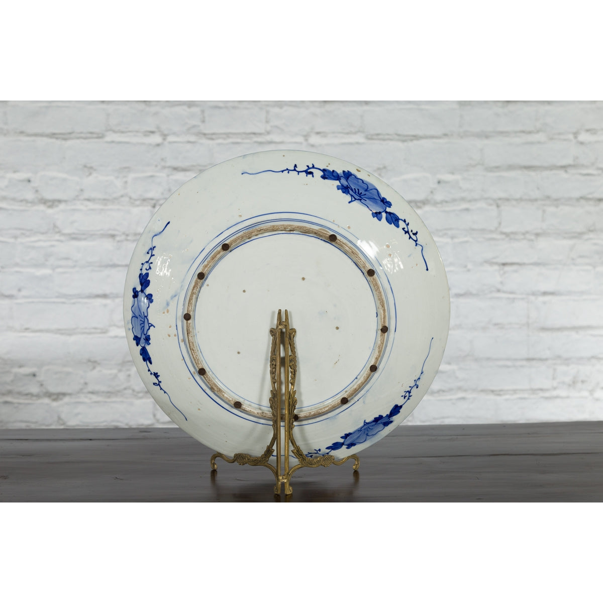 Japanese Blue and White Hand-Painted Porcelain Charger Plate with Peacock Bird-15. Asian & Chinese Furniture, Art, Antiques, Vintage Home Décor for sale at FEA Home