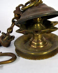 Brass Japanese temple incense burner with chain, 19 inches long, on a white background.