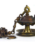 Brass Japanese temple incense burner with lid, spout, and chain, 19" long, in very good condition.