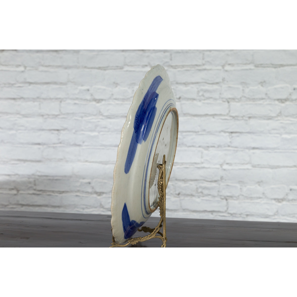 Japanese Hand-Painted Blue and White Porcelain Charger Plate with Foliage Décor-12. Asian & Chinese Furniture, Art, Antiques, Vintage Home Décor for sale at FEA Home