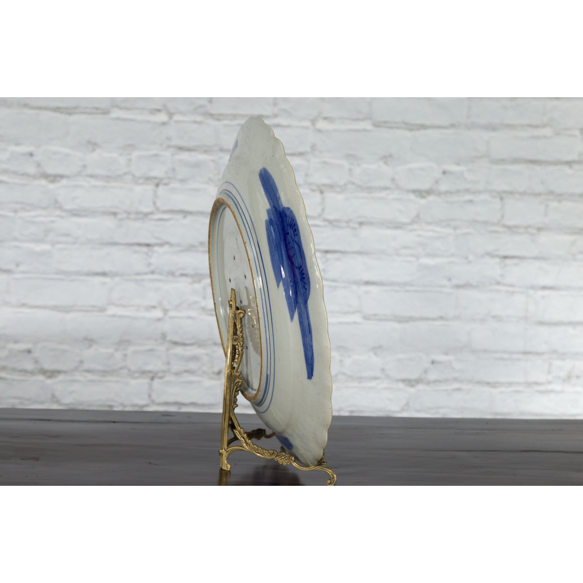 Japanese Hand-Painted Blue and White Porcelain Charger Plate with Foliage Décor-14. Asian & Chinese Furniture, Art, Antiques, Vintage Home Décor for sale at FEA Home