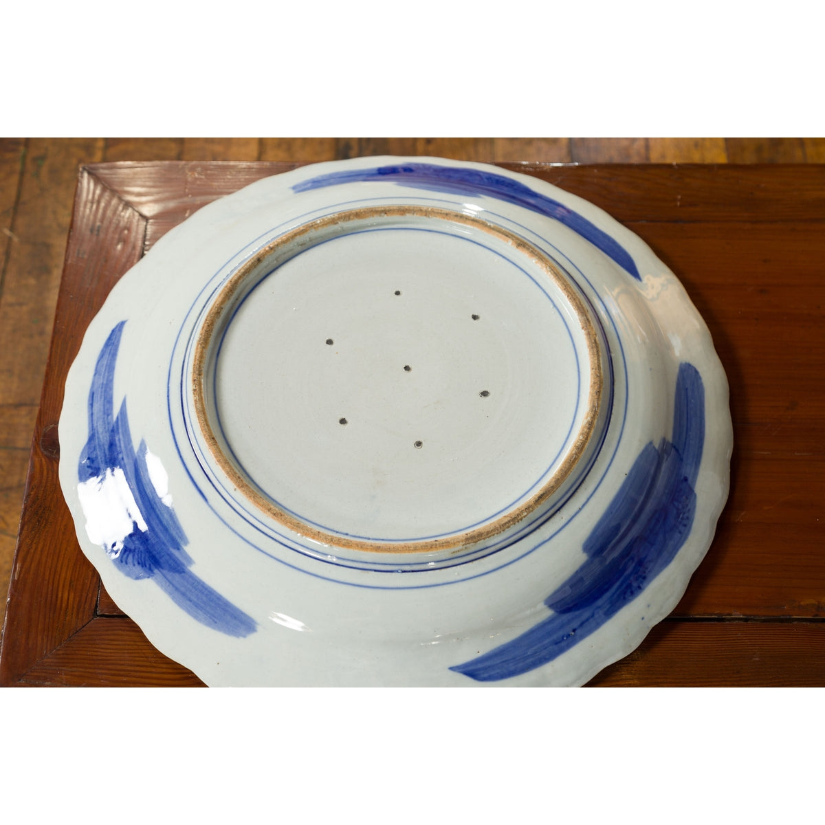 Japanese Hand-Painted Blue and White Porcelain Charger Plate with Foliage Décor-15. Asian & Chinese Furniture, Art, Antiques, Vintage Home Décor for sale at FEA Home