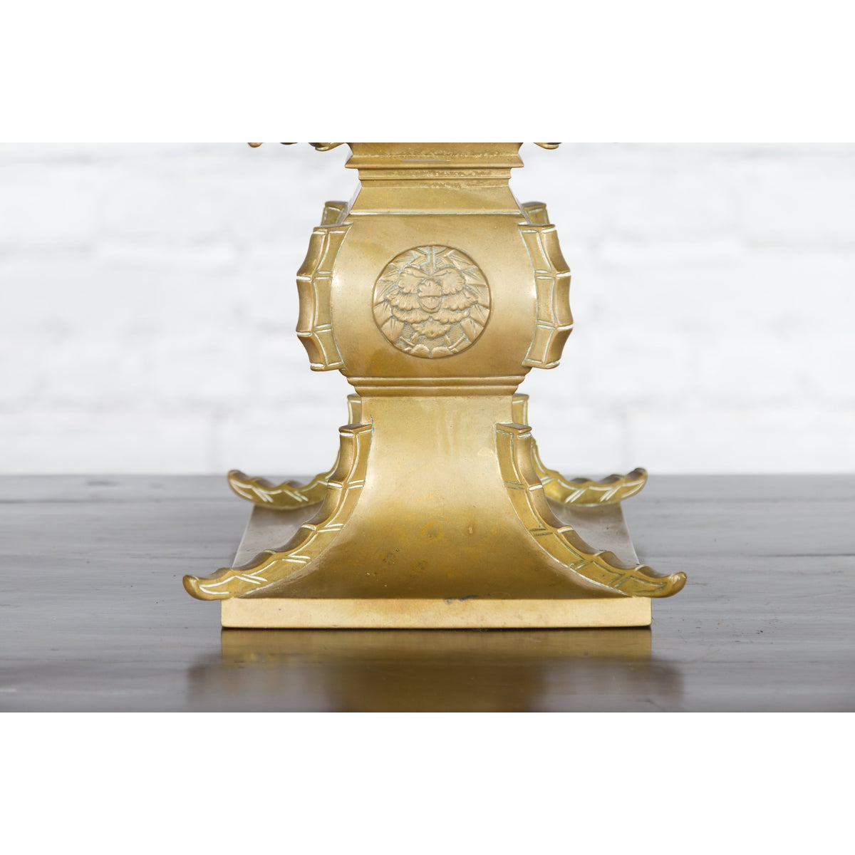 Japanese Meiji Period Brass Candle Holder with Scrolls and Medallions-10. Asian & Chinese Furniture, Art, Antiques, Vintage Home Décor for sale at FEA Home