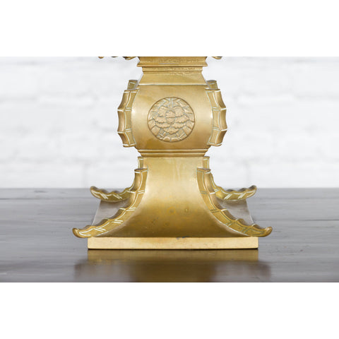 Japanese Meiji Period Brass Candle Holder with Scrolls and Medallions-YN3636-10. Asian & Chinese Furniture, Art, Antiques, Vintage Home Décor for sale at FEA Home