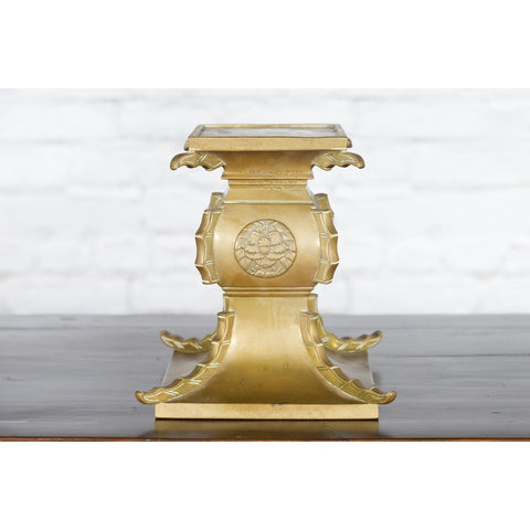 Japanese Meiji Period Brass Candle Holder with Scrolls and Medallions-YN3636-14. Asian & Chinese Furniture, Art, Antiques, Vintage Home Décor for sale at FEA Home
