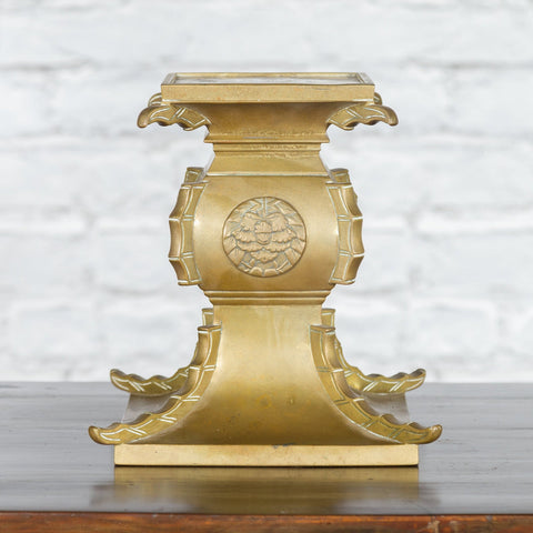Japanese Meiji Period Brass Candle Holder with Scrolls and Medallions-YN3636-6. Asian & Chinese Furniture, Art, Antiques, Vintage Home Décor for sale at FEA Home