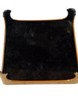 Brown lacquered bamboo tea ceremony tray with raised edges, Taisho period style, close-up on plain background.