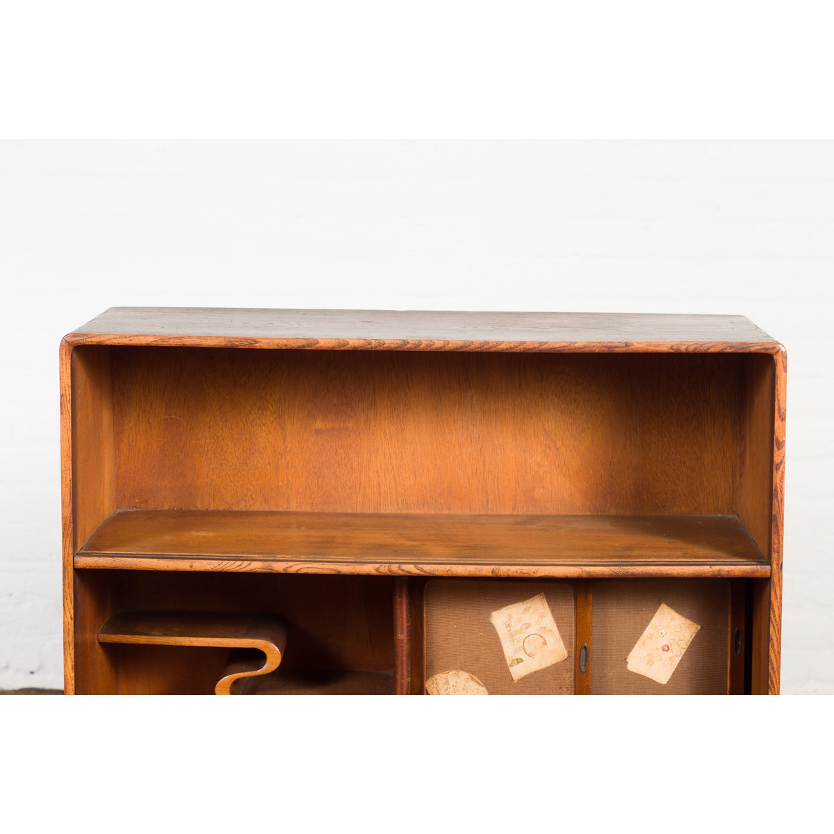 Japanese Taishō Period Open Bookshelf Sliding Doors, Curvy Shelf and Drawer-3. Asian & Chinese Furniture, Art, Antiques, Vintage Home Décor for sale at FEA Home