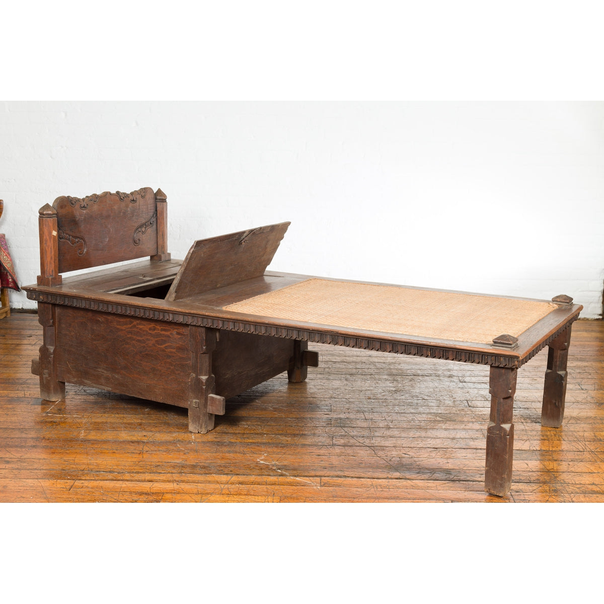 Javanese 19th Century Teak Wood Daybed with Storage and Hand Woven Rattan-20. Asian & Chinese Furniture, Art, Antiques, Vintage Home Décor for sale at FEA Home