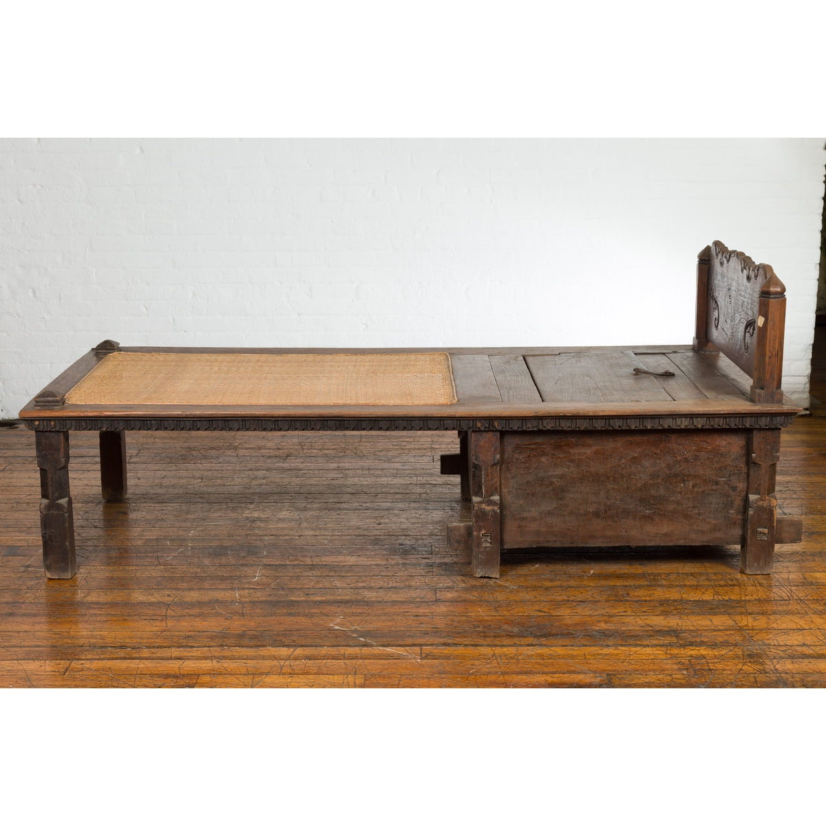Javanese 19th Century Teak Wood Daybed with Storage and Hand Woven Rattan-3. Asian & Chinese Furniture, Art, Antiques, Vintage Home Décor for sale at FEA Home